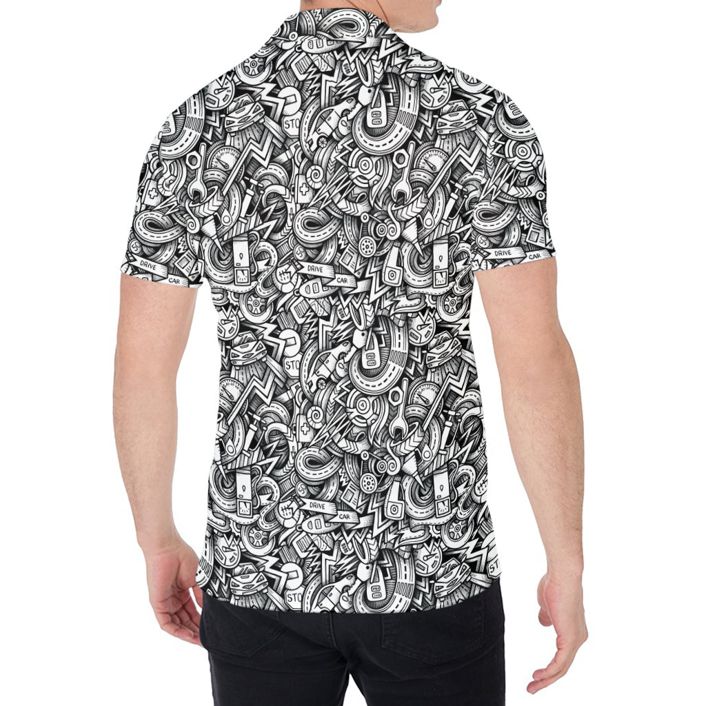 Cartoon Mechanic Pattern Print Men's Shirt