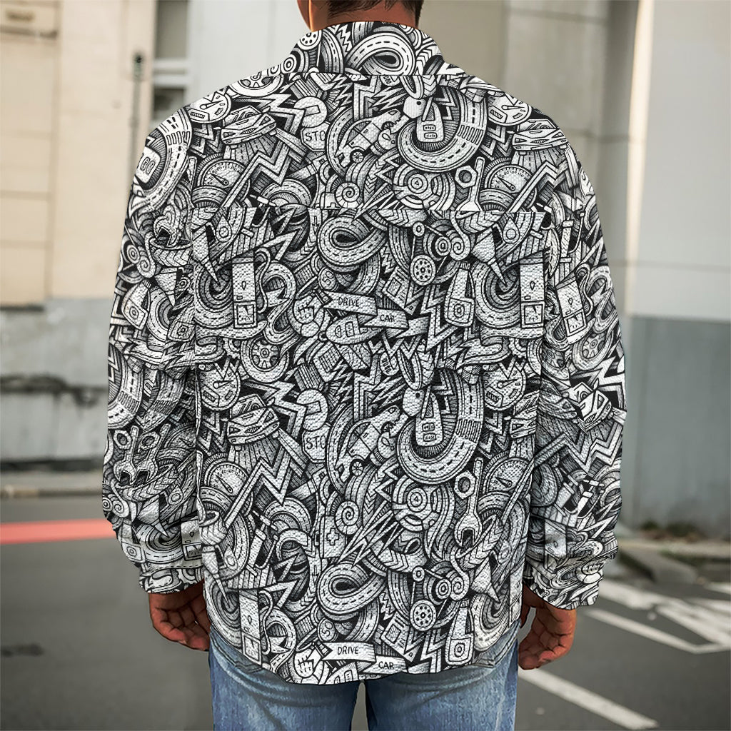 Cartoon Mechanic Pattern Print Men's Shirt Jacket