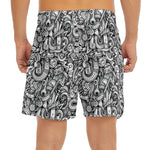 Cartoon Mechanic Pattern Print Men's Split Running Shorts