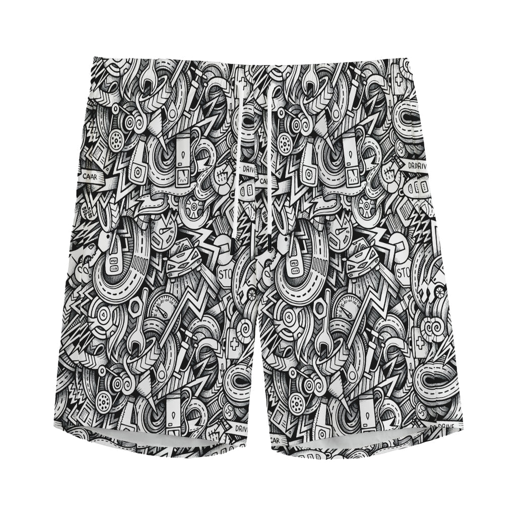 Cartoon Mechanic Pattern Print Men's Sports Shorts