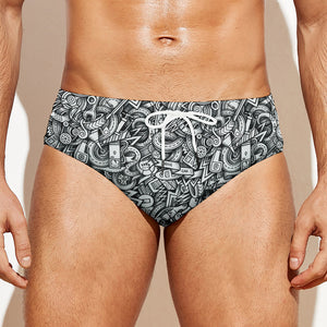 Cartoon Mechanic Pattern Print Men's Swim Briefs