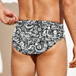 Cartoon Mechanic Pattern Print Men's Swim Briefs