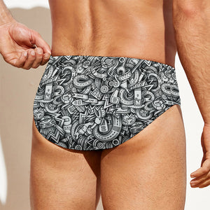 Cartoon Mechanic Pattern Print Men's Swim Briefs