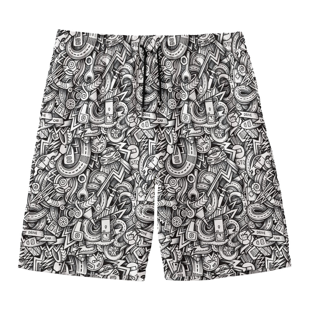 Cartoon Mechanic Pattern Print Men's Swim Trunks