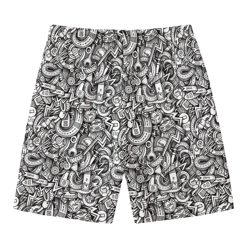 Cartoon Mechanic Pattern Print Men's Swim Trunks