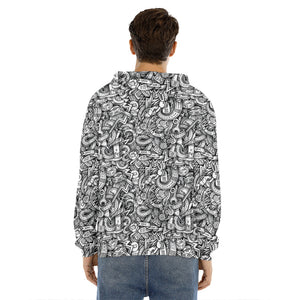 Cartoon Mechanic Pattern Print Men's Velvet Pullover Hoodie