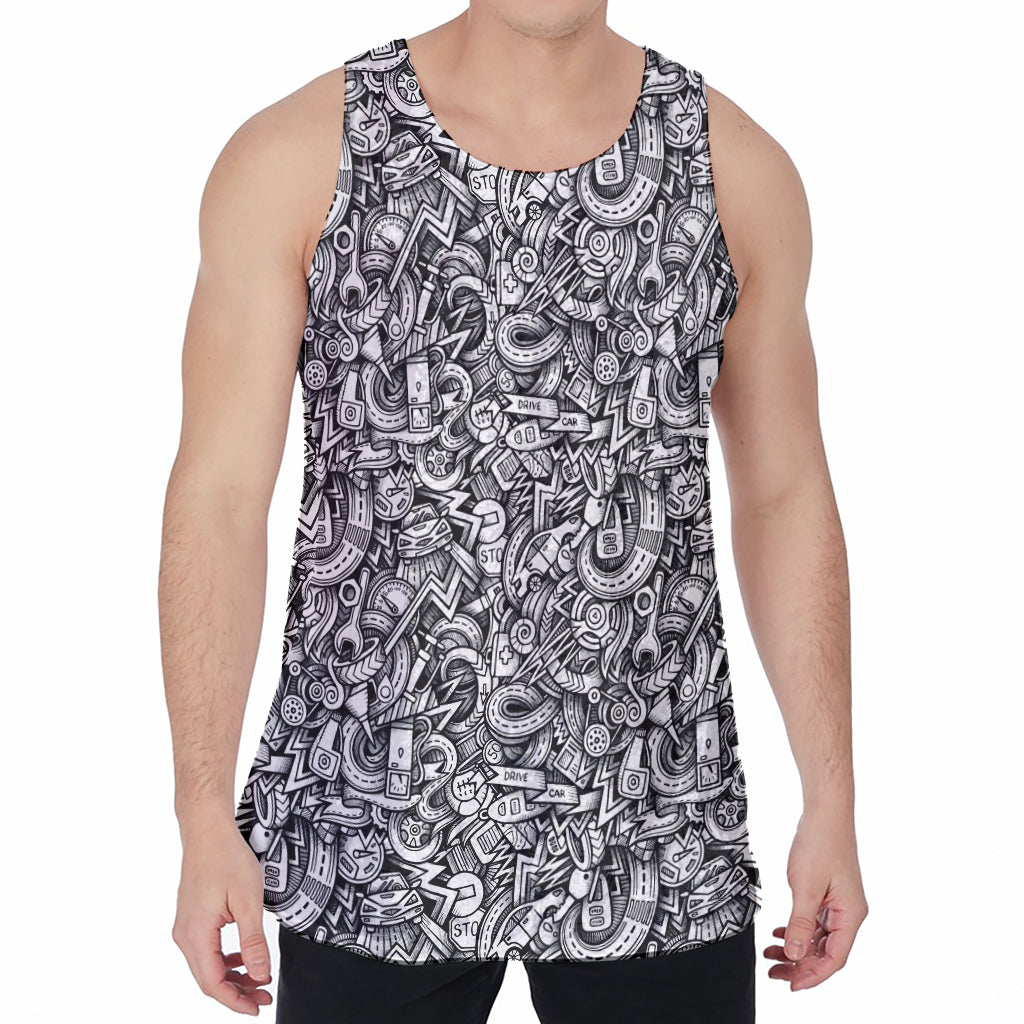 Cartoon Mechanic Pattern Print Men's Velvet Tank Top