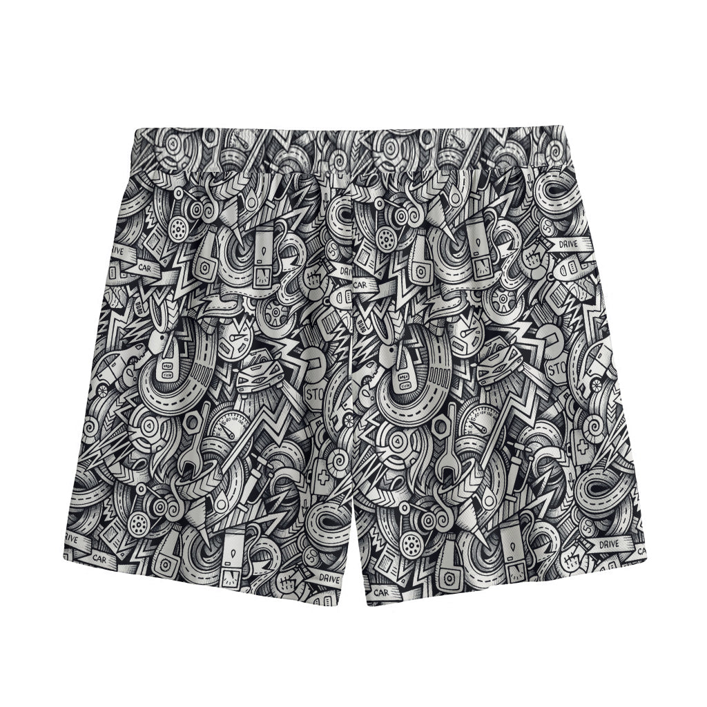 Cartoon Mechanic Pattern Print Mesh Shorts