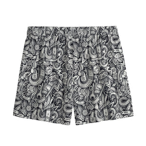 Cartoon Mechanic Pattern Print Mesh Shorts