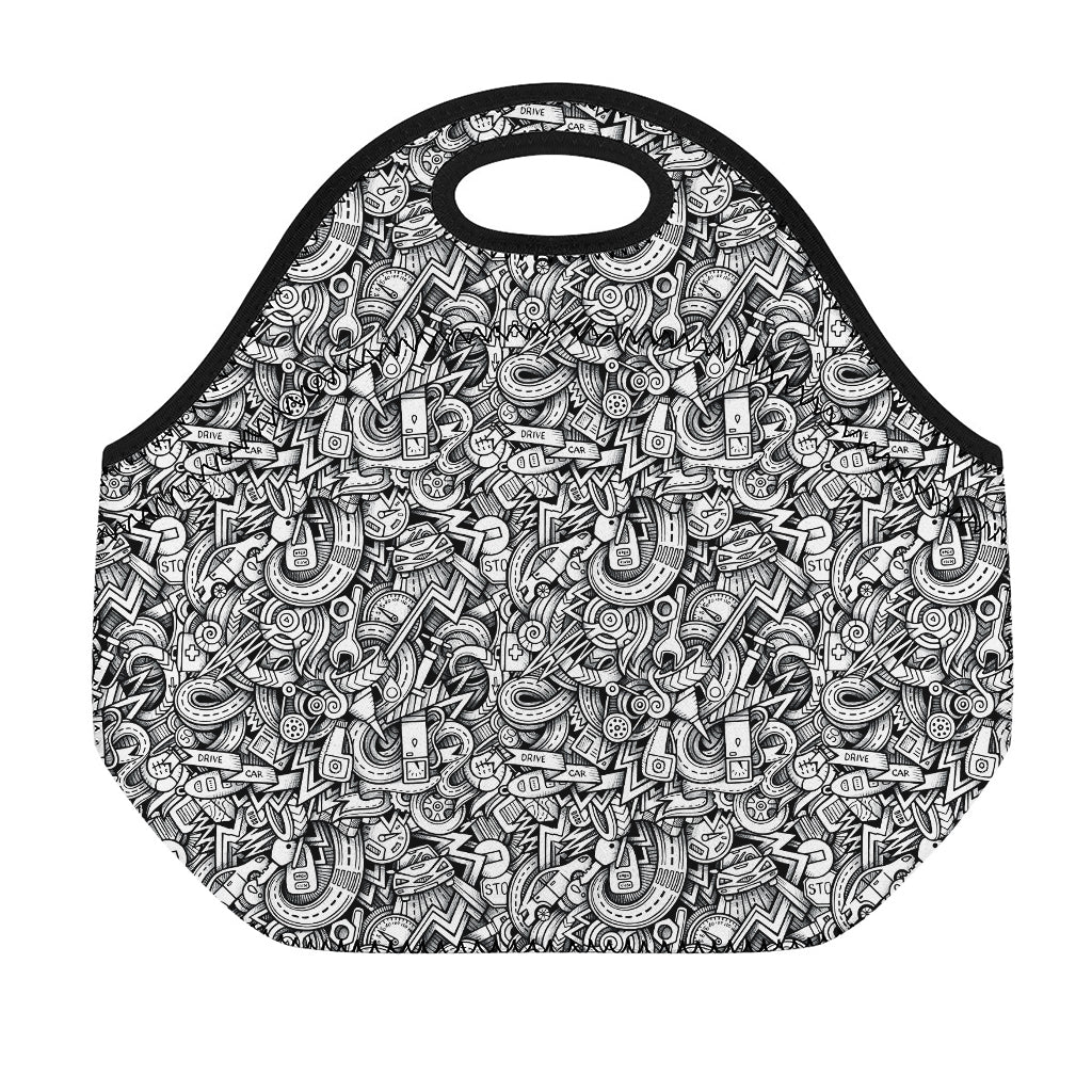 Cartoon Mechanic Pattern Print Neoprene Lunch Bag