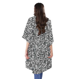 Cartoon Mechanic Pattern Print Open Front Beach Cover Up