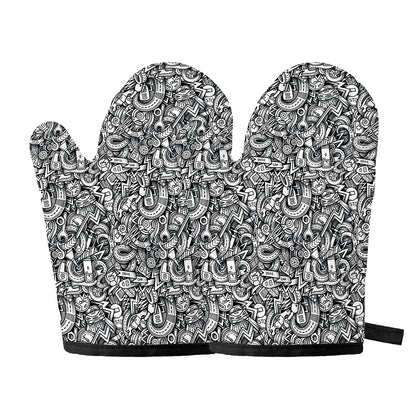 Cartoon Mechanic Pattern Print Oven Mitts
