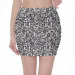 Cartoon Mechanic Pattern Print Pencil Mini Skirt