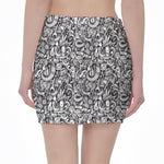 Cartoon Mechanic Pattern Print Pencil Mini Skirt