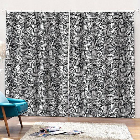 Cartoon Mechanic Pattern Print Pencil Pleat Curtains