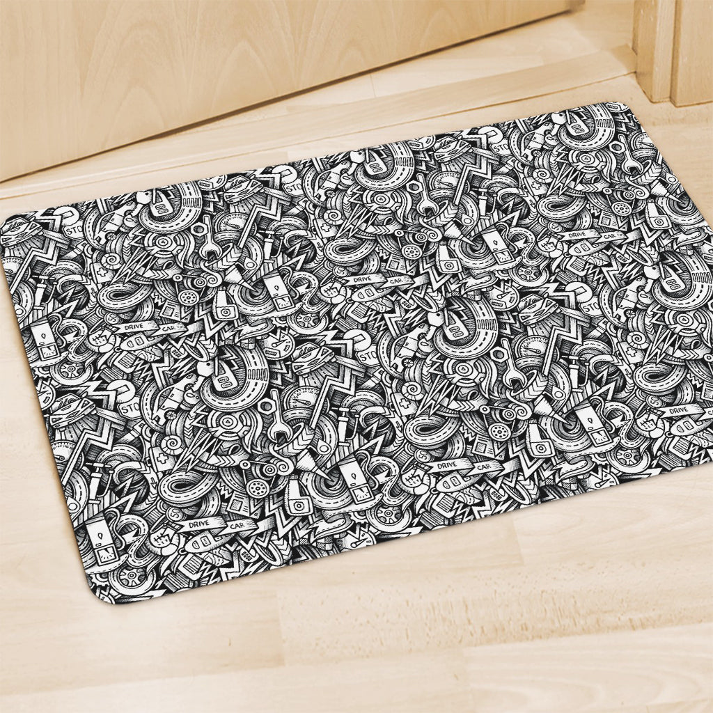 Cartoon Mechanic Pattern Print Polyester Doormat