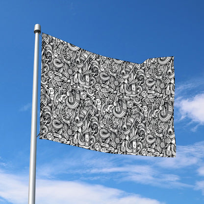 Cartoon Mechanic Pattern Print Polyester Flag