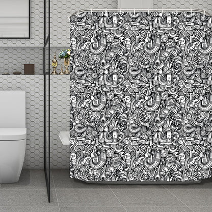 Cartoon Mechanic Pattern Print Polyester Shower Curtain