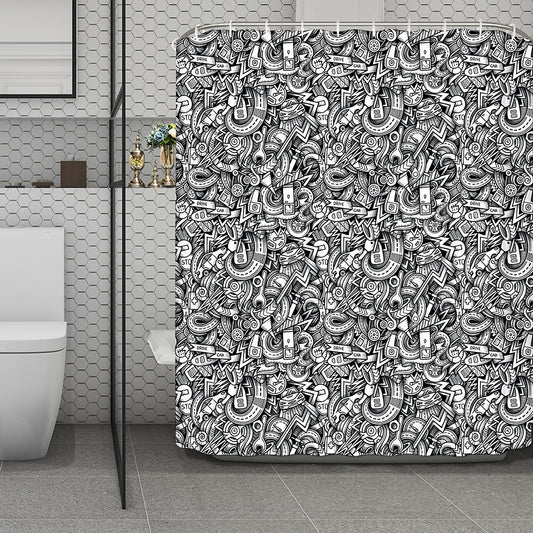 Cartoon Mechanic Pattern Print Polyester Shower Curtain