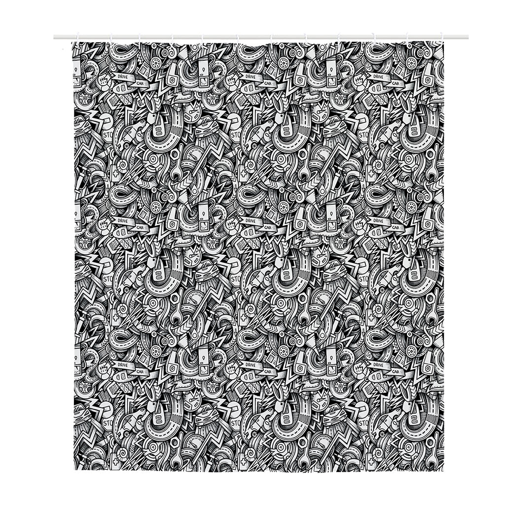 Cartoon Mechanic Pattern Print Polyester Shower Curtain