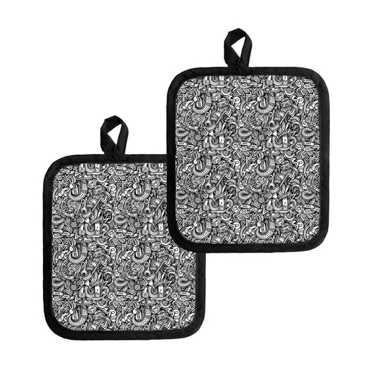 Cartoon Mechanic Pattern Print Pot Holders