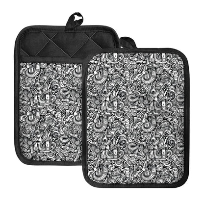 Cartoon Mechanic Pattern Print Pot Holders With Pocket