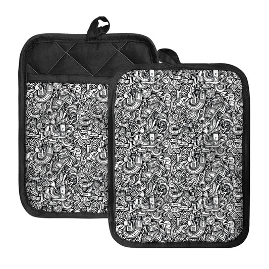 Cartoon Mechanic Pattern Print Pot Holders With Pocket