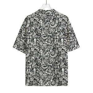 Cartoon Mechanic Pattern Print Rayon Hawaiian Shirt