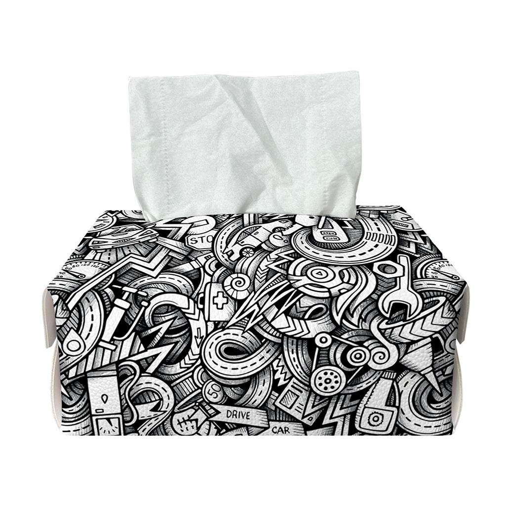 Cartoon Mechanic Pattern Print Rectangle Tissue Box Cover