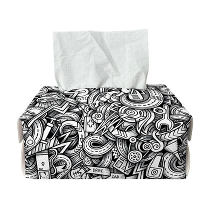 Cartoon Mechanic Pattern Print Rectangle Tissue Box Cover