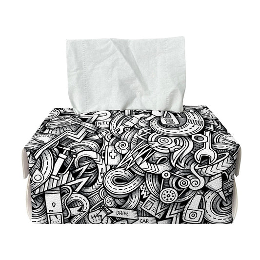 Cartoon Mechanic Pattern Print Rectangle Tissue Box Cover