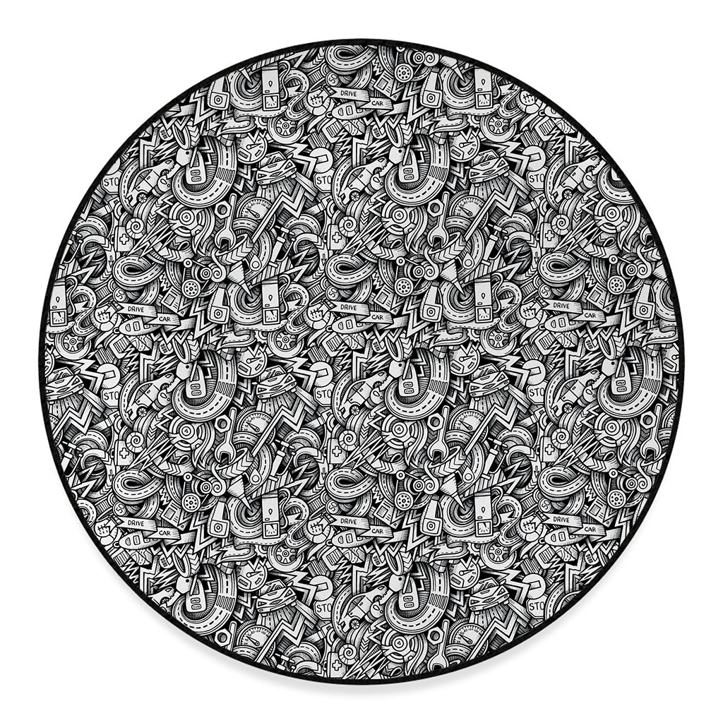 Cartoon Mechanic Pattern Print Round Floor Mat