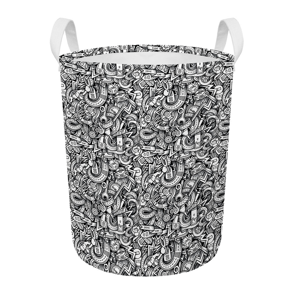 Cartoon Mechanic Pattern Print Round Laundry Basket