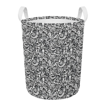 Cartoon Mechanic Pattern Print Round Laundry Basket