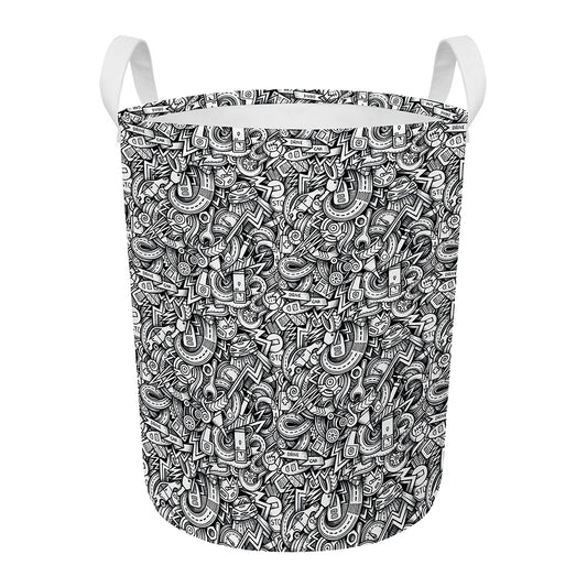 Cartoon Mechanic Pattern Print Round Laundry Basket