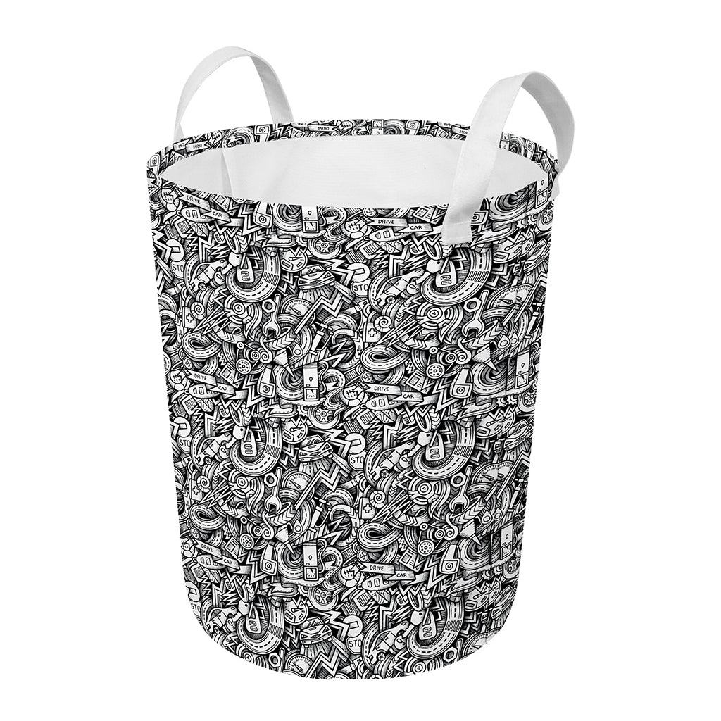 Cartoon Mechanic Pattern Print Round Laundry Basket