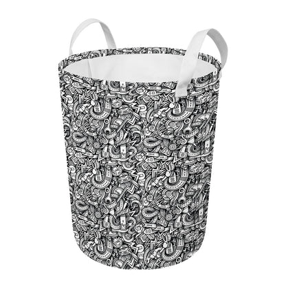 Cartoon Mechanic Pattern Print Round Laundry Basket