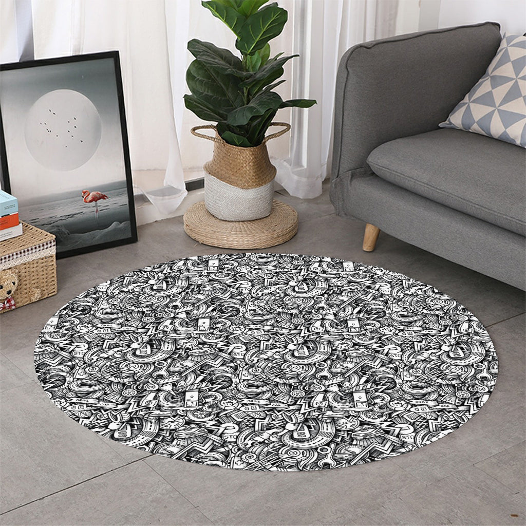 Cartoon Mechanic Pattern Print Round Rug