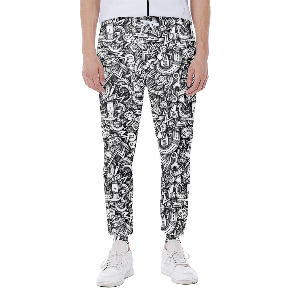 Cartoon Mechanic Pattern Print Scuba Joggers