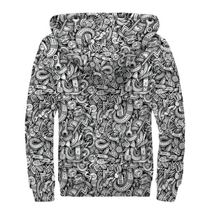 Cartoon Mechanic Pattern Print Sherpa Lined Zip Up Hoodie