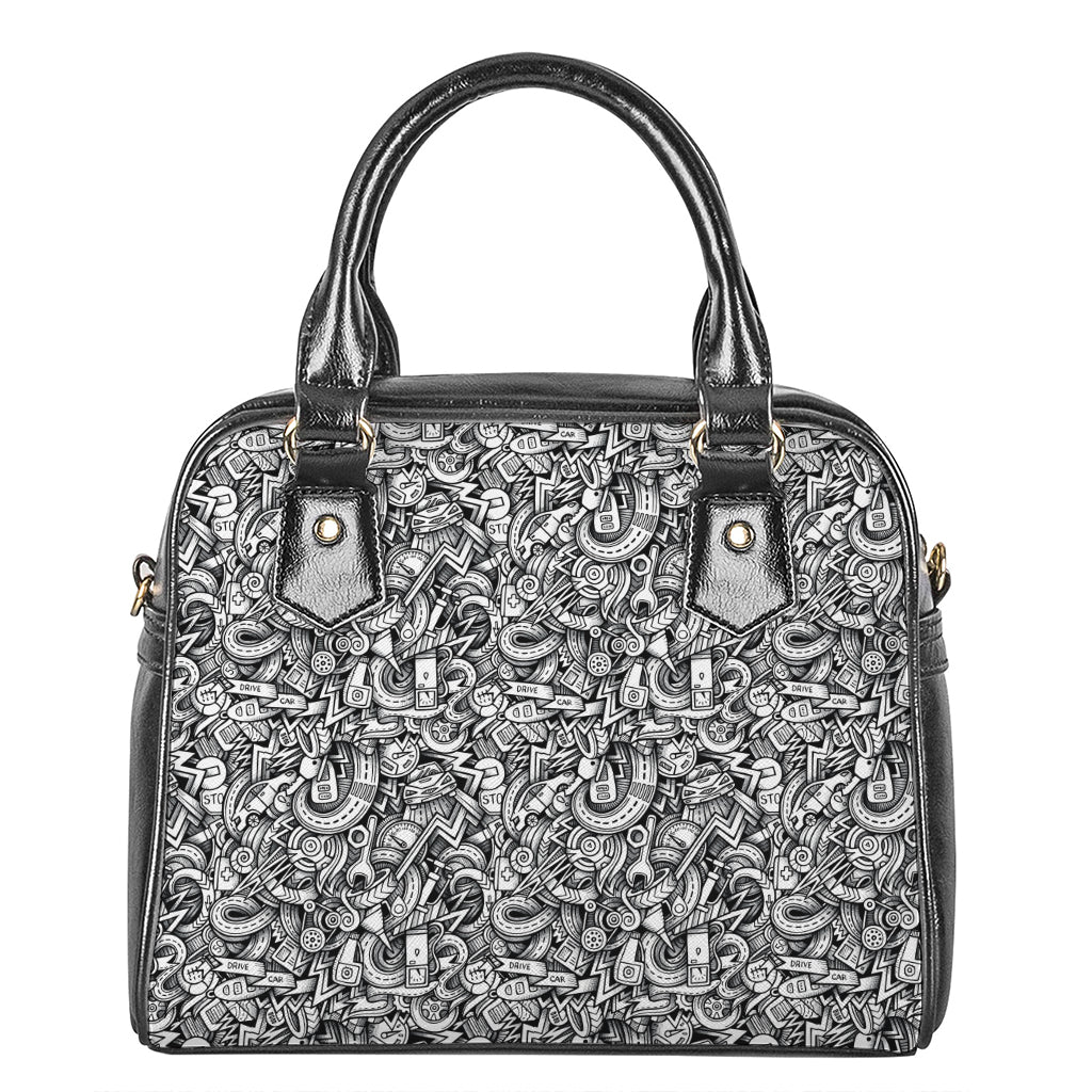 Cartoon Mechanic Pattern Print Shoulder Handbag