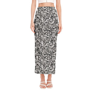 Cartoon Mechanic Pattern Print Side Slit Maxi Skirt