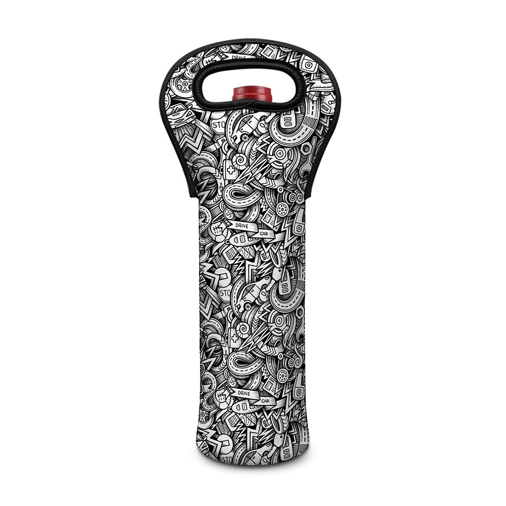 Cartoon Mechanic Pattern Print Single Neoprene Wine Tote