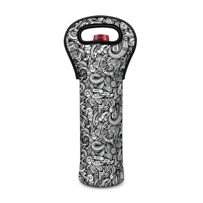 Cartoon Mechanic Pattern Print Single Neoprene Wine Tote