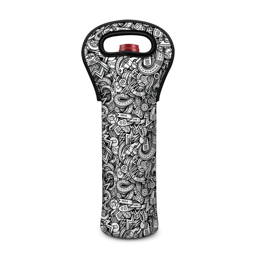 Cartoon Mechanic Pattern Print Single Neoprene Wine Tote