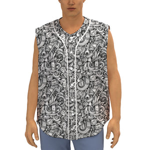 Cartoon Mechanic Pattern Print Sleeveless Baseball Jersey