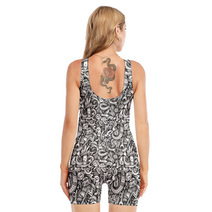 Cartoon Mechanic Pattern Print Sleeveless One Piece Swimsuit