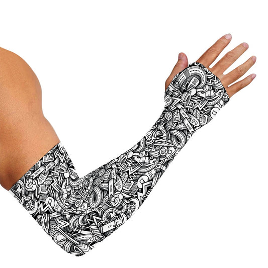 Cartoon Mechanic Pattern Print Sun Protection Arm Sleeves