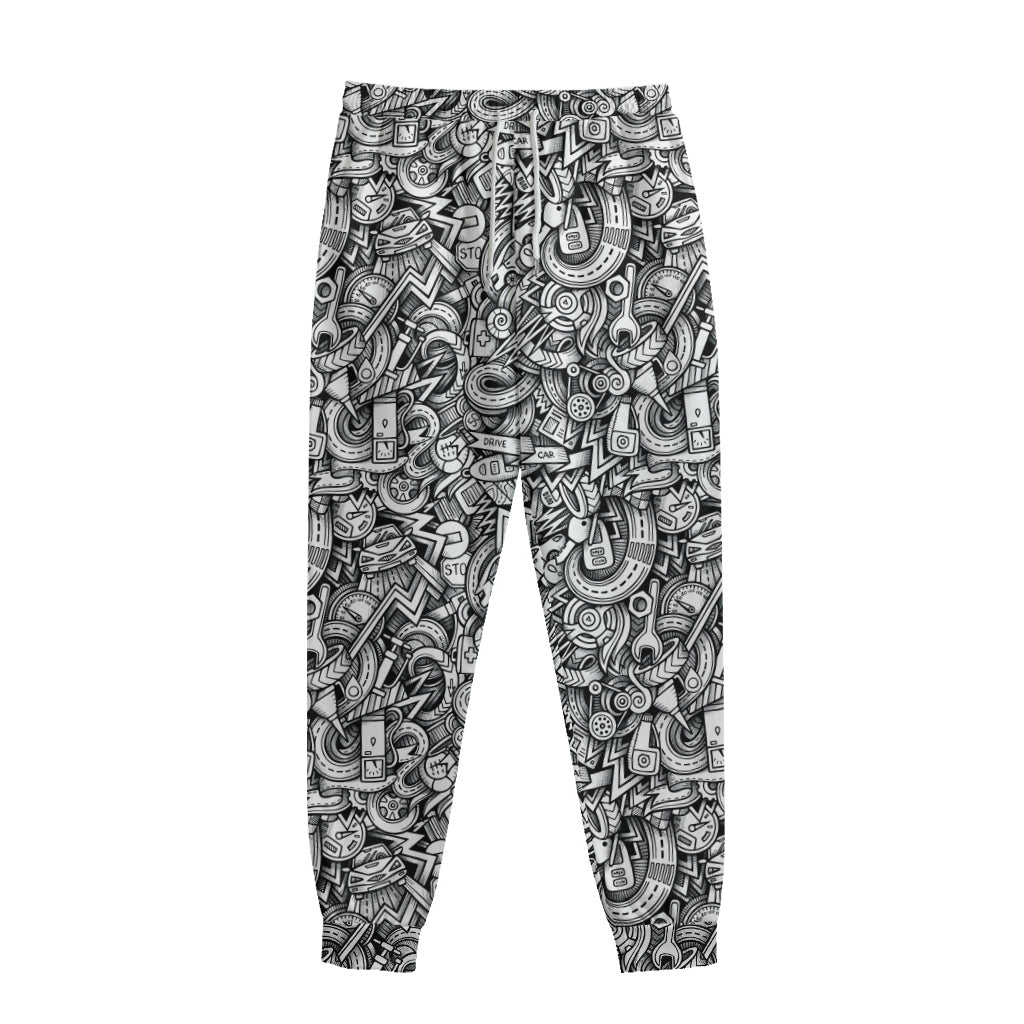 Cartoon Mechanic Pattern Print Sweatpants