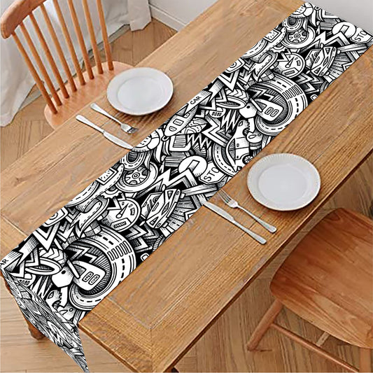 Cartoon Mechanic Pattern Print Table Runner